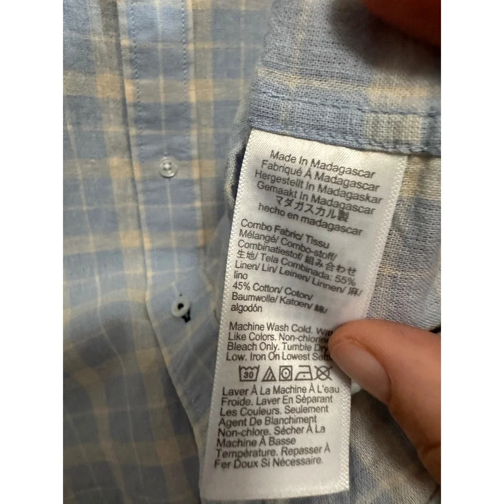 Crewcuts Button Down Shirt Kids‎ Size 12 Blue Plaid Excellent Linen Cotton Blend